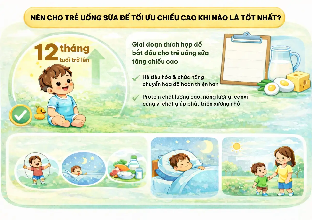 Cho trẻ bắt đầu uống sữa từ 12 th&aacute;ng tuổi để tăng chiều cao